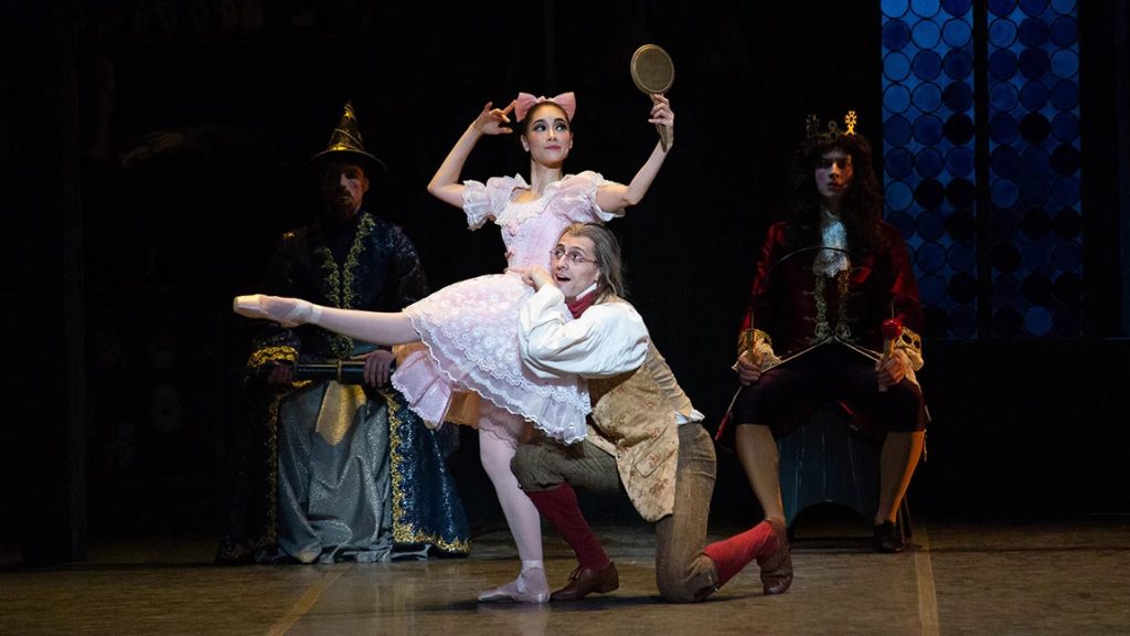 Lasha Khozashvili and Seo Hye Han with Artists of Boston Ballet in George Balanchine’s Coppélia © The George Balanchine Trust. Photo by Brooke Trisolini.