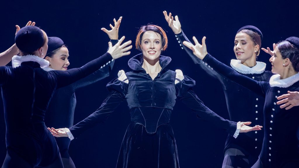 Roseanna Leney as Mary with Melissa Parsons, Danila Marzilli, Alice Kawalek, Hannah Cubitt as The Four Marys. Photo: Andy Ross